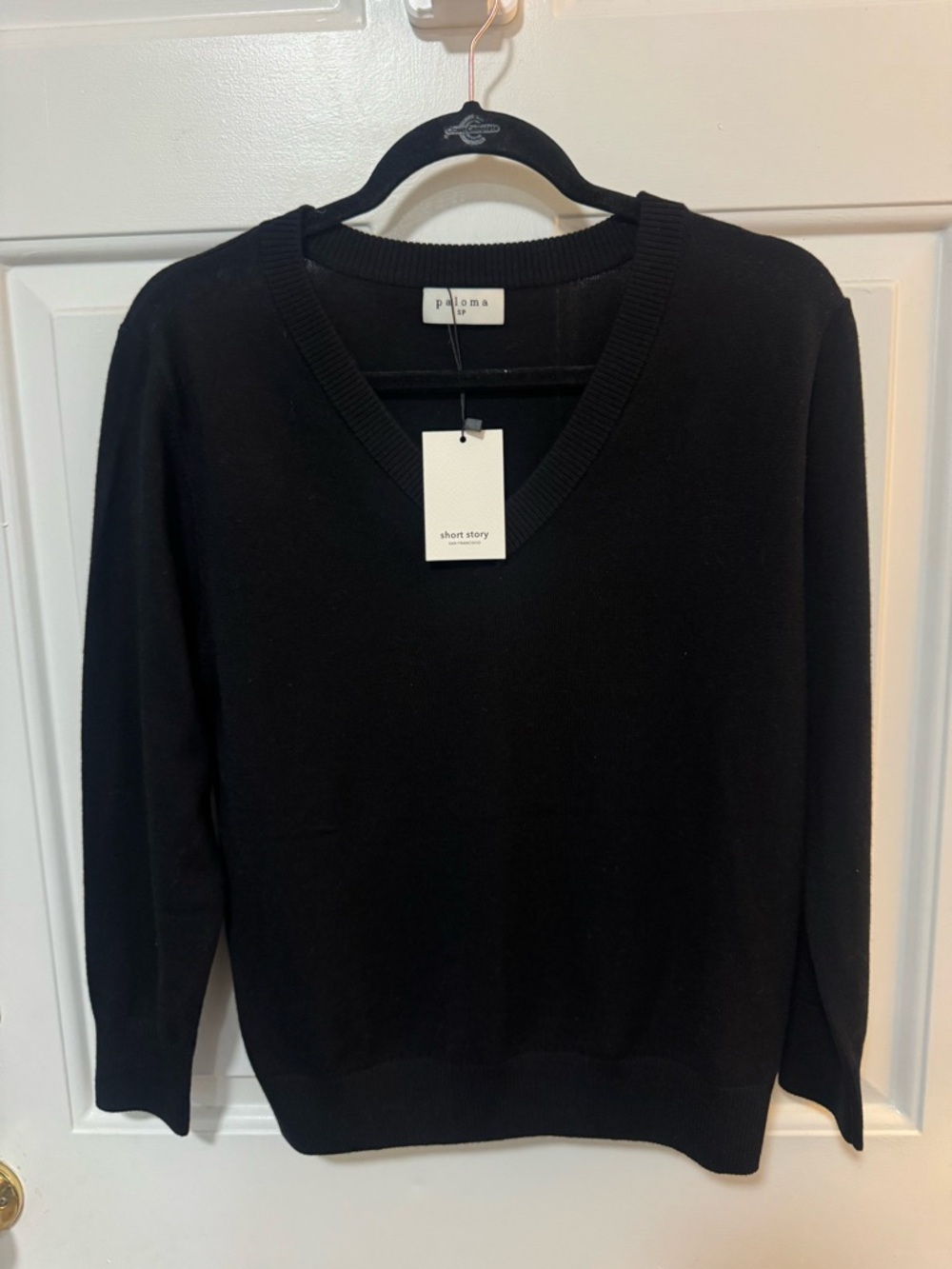 NWT Short Story Paloma Merino Wool Vneck Sweater Black Size Small Petite
